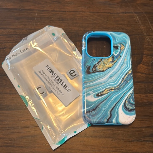 Elegant Blue Swirl IPhone 15 Pro Phone Case with Gold Accents - Picture 1 of 1
